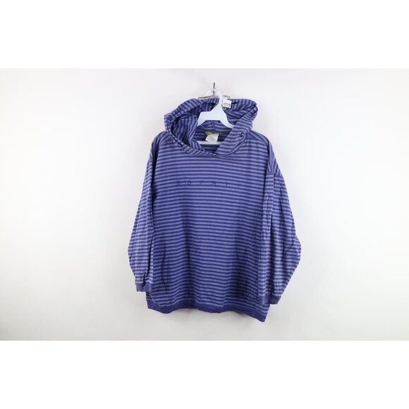 Vintage 90s Esprit Womens Small Spell Out Babydoll Striped Hoodie T-Shirt Purple - Picture 1 of 10